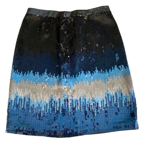 Per Se Silk Allover Sequins Pencil Mini Skirt Black Blue Silver Sz 2 Cocktail - Picture 3 of 7
